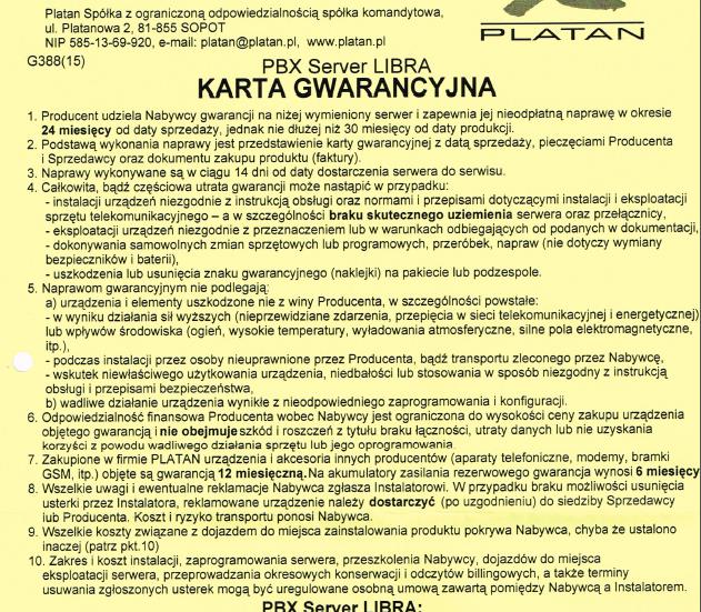 Gwarancja firny PLATAN